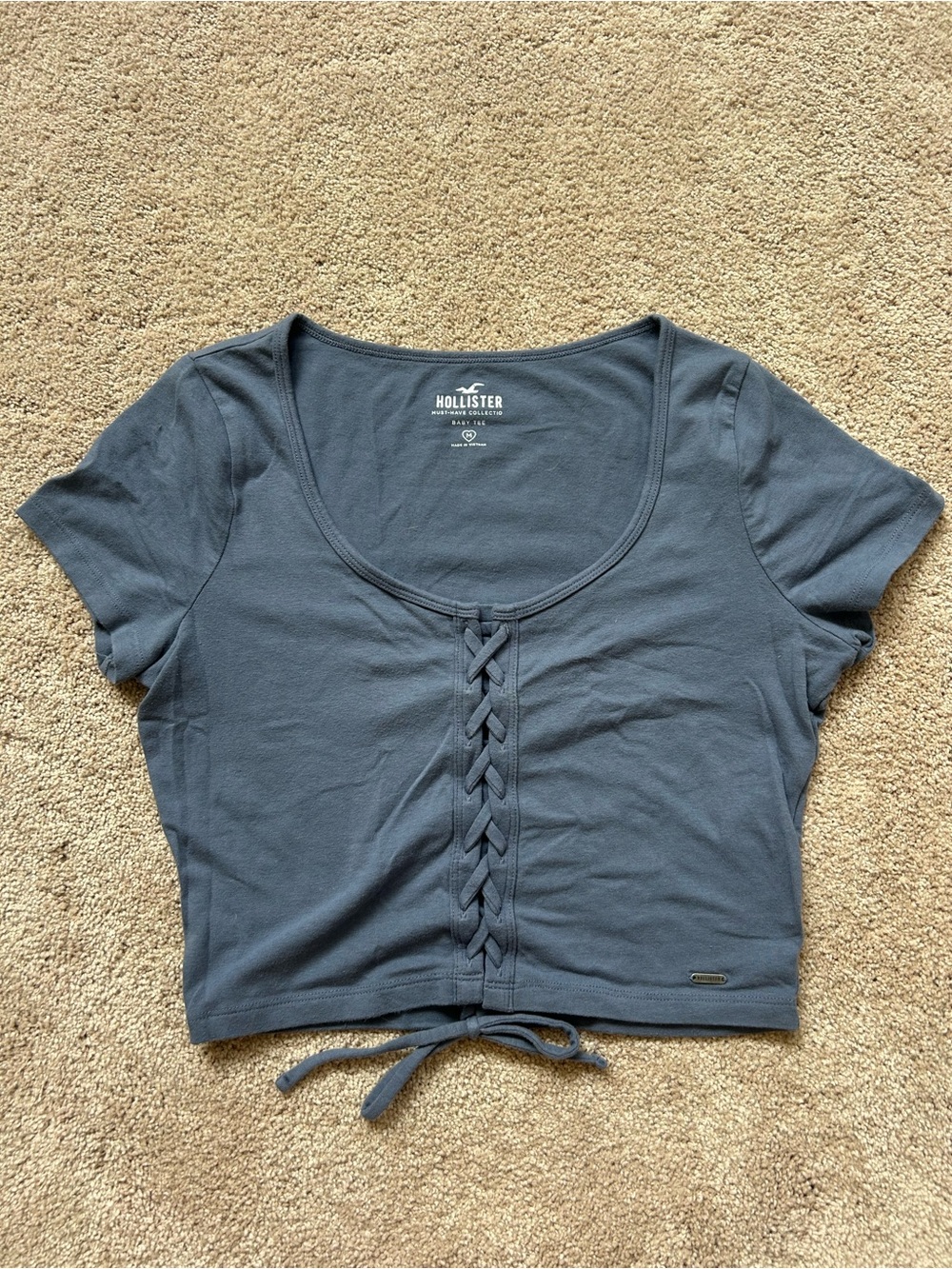 Hollister Blue Lace-Up Tie Cropped Tee